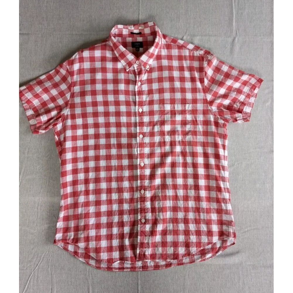 J CREW Homespun Men XL Slim Short Sleeve Buttons Pure Cotton Western Pla…